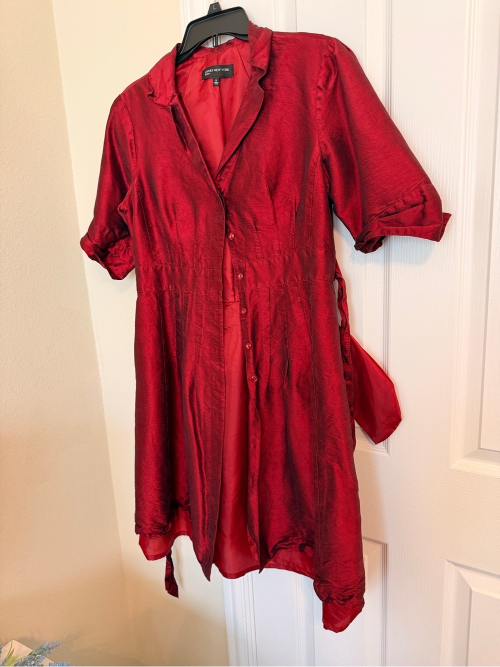 Jones New York Red Midi Shirt Dress with Tie Waist